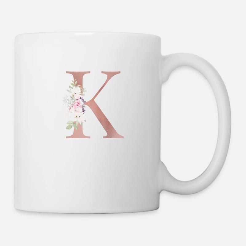 Personalisierbar Monogramm K Floral - Tasse - Weiß