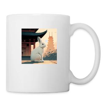 rabbit in front of an Asian temple - Mug - white - Right