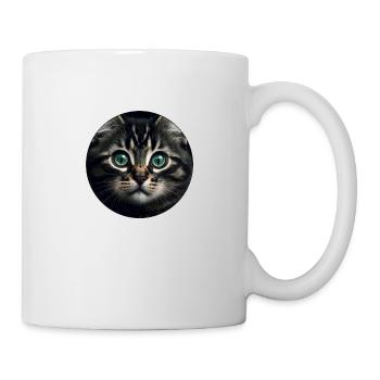 süßes Tabby-Kätzchen mit großen Augen - Tasse - Weiß - Rechts