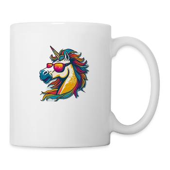 Regenbogen Hipster Einhorn mit Sonnenbrille - Tasse - Weiß - Rechts