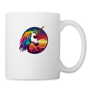 Regenbogen Hipster Einhorn mit Sonnenbrille - Tasse - Weiß - Rechts