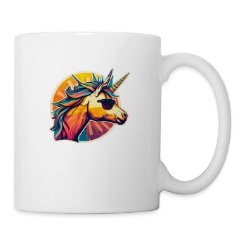 Regenbogen Hipster Einhorn mit Sonnenbrille - Tasse - Weiß - Rechts