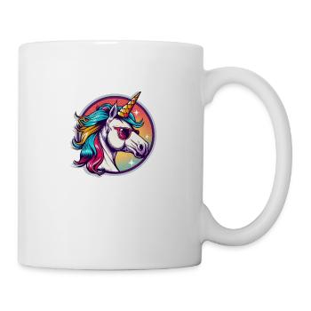 Regenbogen Hipster Einhorn mit Sonnenbrille - Tasse - Weiß - Rechts