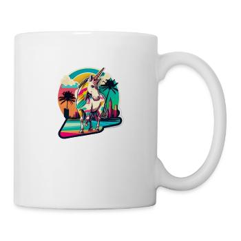 Regenbogen Hipster Einhorn mit Sonnenbrille - Tasse - Weiß - Rechts