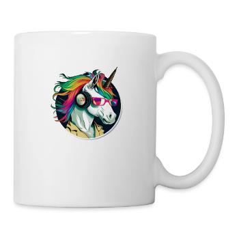 Regenbogen Hipster Einhorn mit Sonnenbrille - Tasse - Weiß - Rechts