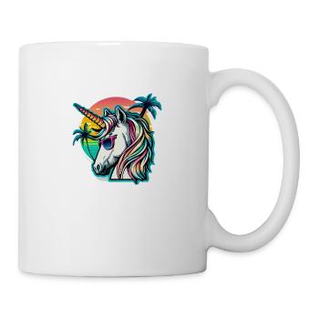 Regenbogen Hipster Einhorn mit Sonnenbrille - Tasse - Weiß - Rechts