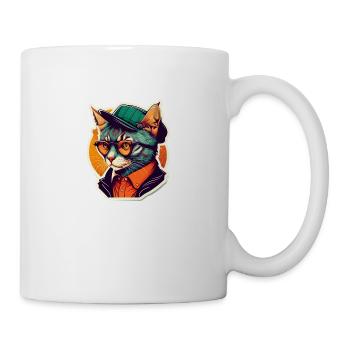 Chat pop art avec lunettes et costume - Mug blanc - blanc - Droite