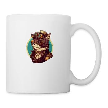Chat Steampunk avec chapeau et lunettes - Mug blanc - blanc - Droite
