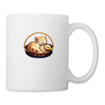 Katze schläft mit Küken im Korb - Tasse - Weiß - Rechts
