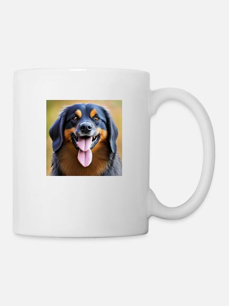 funny colorful dog head with two tongues - Mug - white