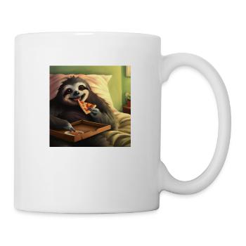 Paresseux heureux mangeant de la pizza - Mug blanc - blanc - Droite