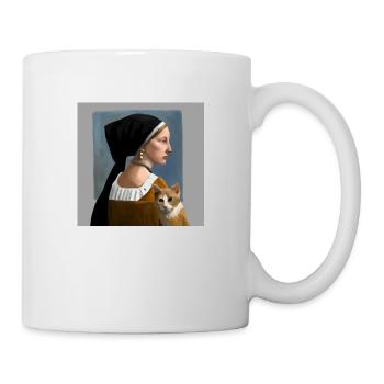 Katze mit Dame in Gemälde im Johannes Vermeer Stil - Tasse - Weiß - Rechts