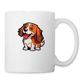 Chien mignon, dessin animé, assis, chien mignon, gauche - Mug blanc - blanc - Droite