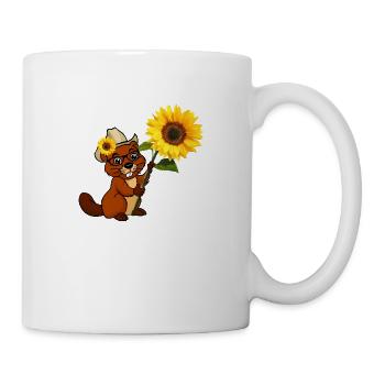 Biber mit Sonnenblume und Cowboyhut - Tasse - Weiß - Rechts