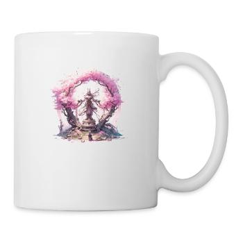 Statue sous un cerisier en fleur - Mug blanc - blanc - Droite