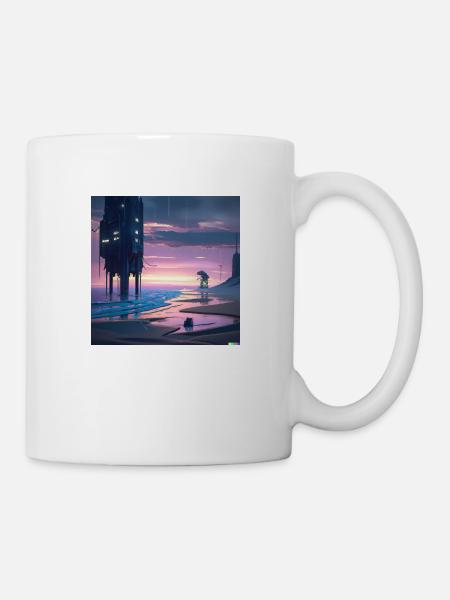 Zukünftiger Strand digital art - Tasse - Weiß