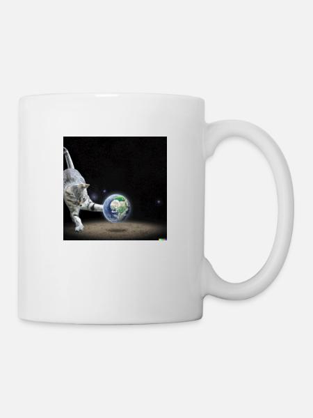 cat playing with earth in space - Mug - white