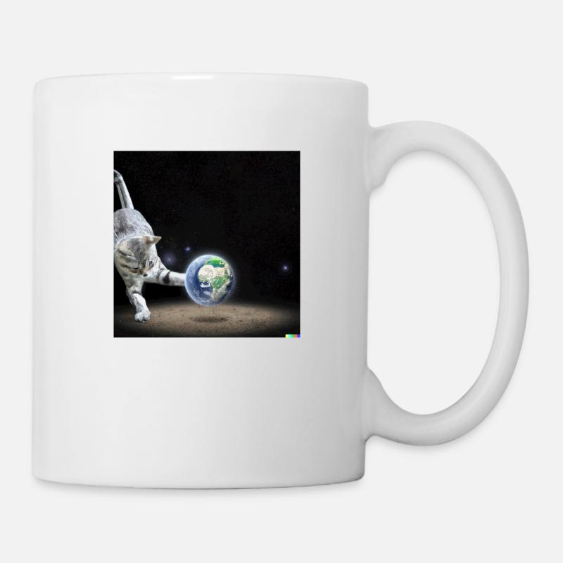 cat playing with earth in space - Tasse - Weiß