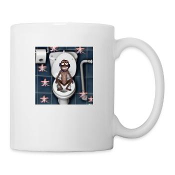 A laughing monkey on the toilet - Mug - white - Right