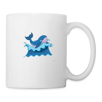 Süßer Wal auf Welle - Cartoon-Design - Tasse - Weiß - Rechts