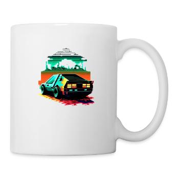 Voiture de sport rétro des années 80 dans les graphismes 8 bits de science-fiction - Mug blanc - blanc - Droite