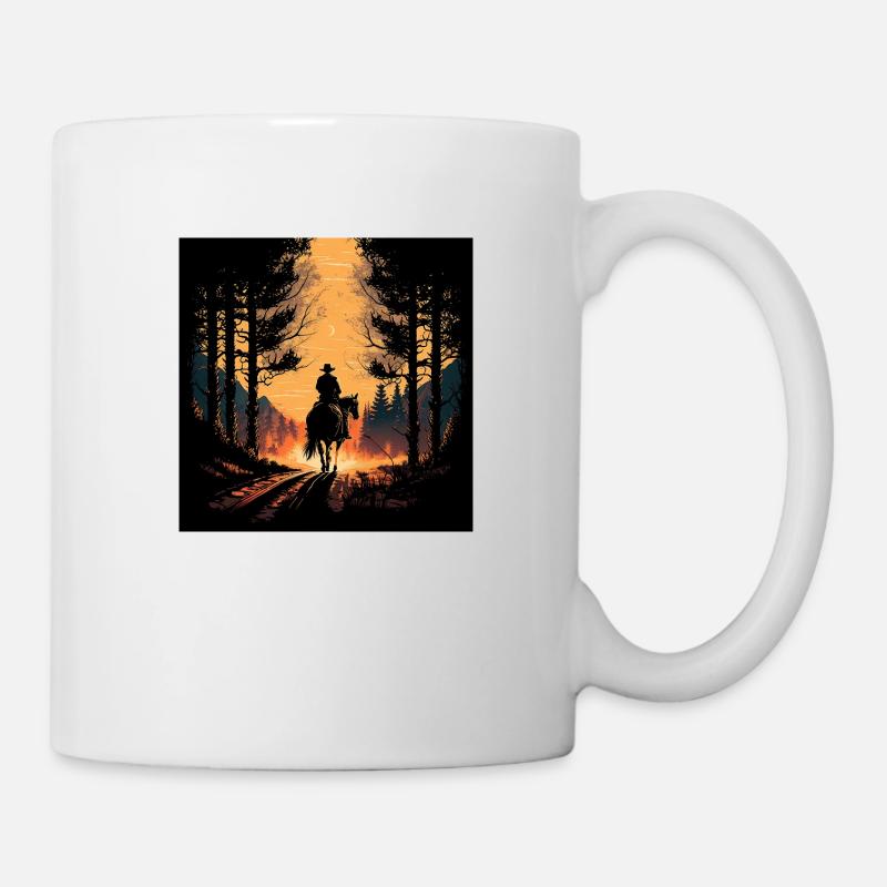 A Cowboy at sunset - Mug - white