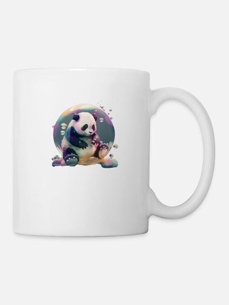 Panda bear plays with soap bubbles in detail - Mug - white