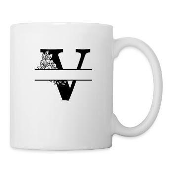 Personalisierter floraler V-Buchstabe - Tasse - Weiß - Rechts