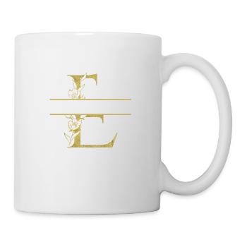 Personalisierter goldener Blumenbuchstabe E - Tasse - Weiß - Rechts