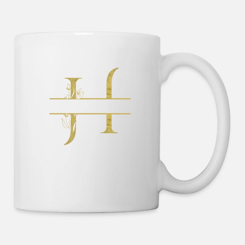 Personalisierter goldener Blumenbuchstabe H - Tasse - Weiß