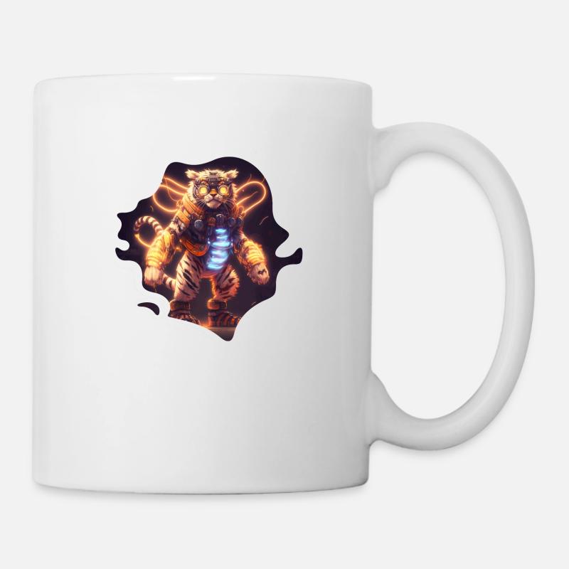 Tiger Mecha Cool zu Cyborg Steampunk Stil - Tasse - Weiß