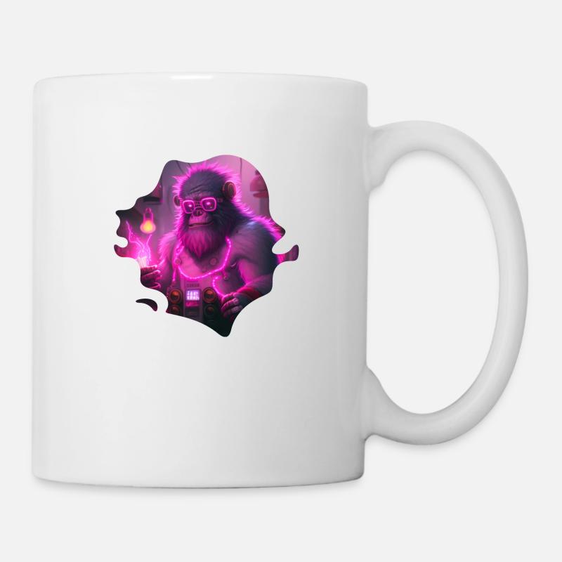 Cyborg Gorilla Mecha Neon und Steampunk Stil - Tasse - Weiß