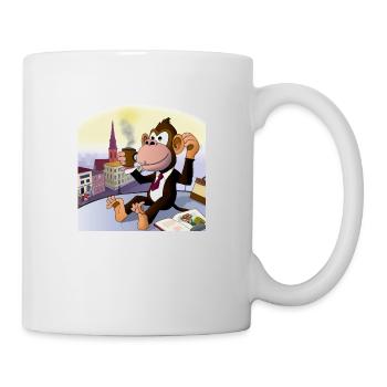 Cooler Affe trinkt im Cafè einen Latte Macchiato - Tasse - Weiß - Rechts