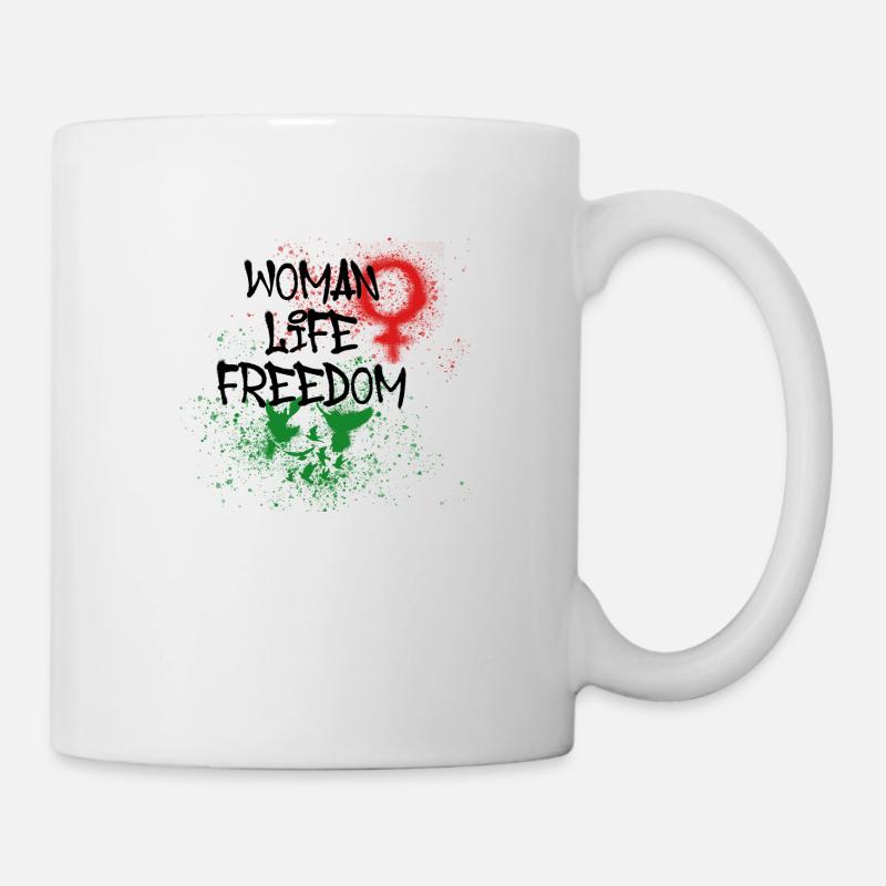 Femme Vie Liberté, Oiseaux, Iran, Drapeau, Liberté - Mug blanc - blanc