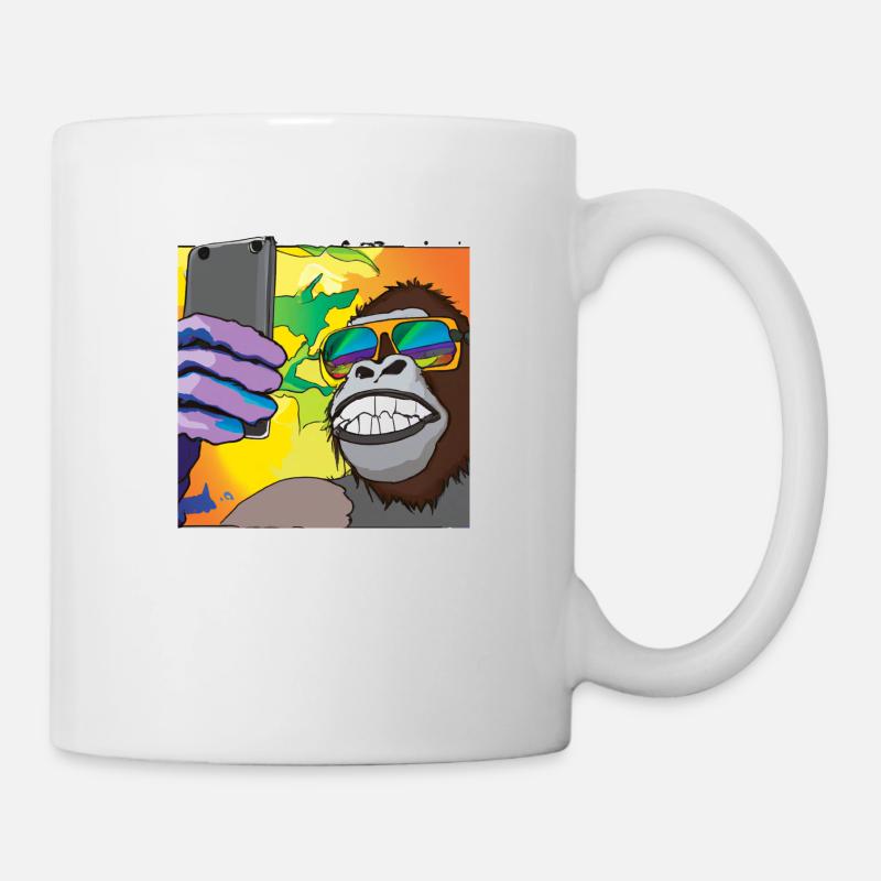 Gorilla fait cadeau Selfie V1 - Mug blanc - blanc