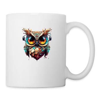 Owl with big eyes under cool glasses - Mug - white - Right