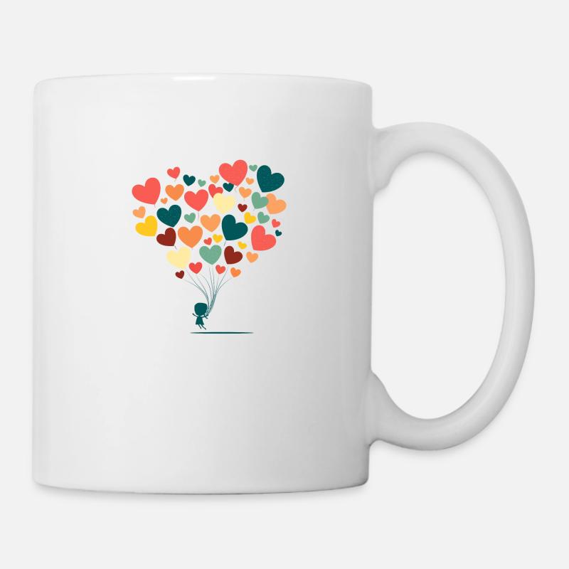 Fille avec des ballons en forme de cœur - Mug blanc - blanc