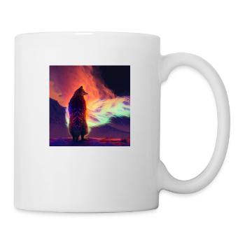 Flammen Wolf / Fuchs Nordlichter, farbiges Feuer - Tasse - Weiß - Rechts