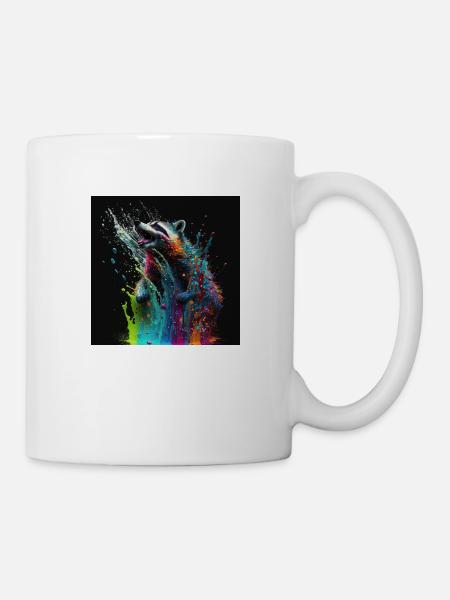 Farbiger Waschbär, einzigartiges Design - Tasse - Weiß