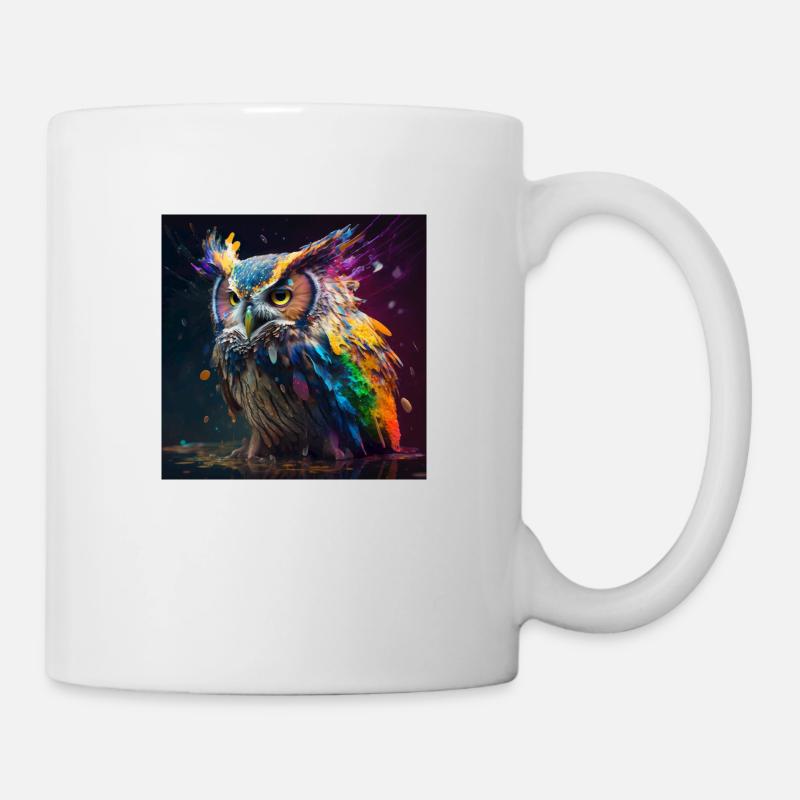Farbige Eule, einzigartiges Design - Tasse - Weiß