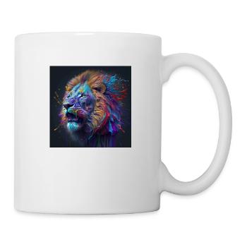 Farbiger Löwe, einzigartiges Design - Tasse - Weiß - Rechts