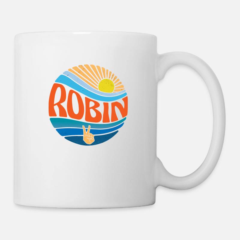 Robin Shirt Vintage Sunset Robin Groovy Tie Dye - Tasse - Weiß