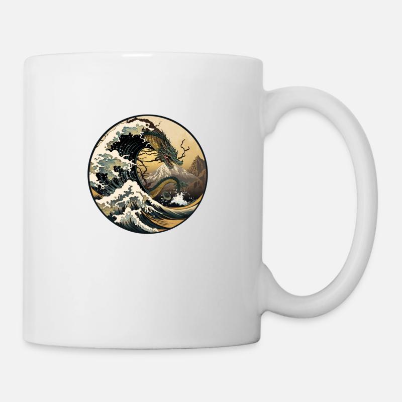 No 4 : Dragon Japonais Style Kanagawa Ukyio-e - Mug blanc - blanc