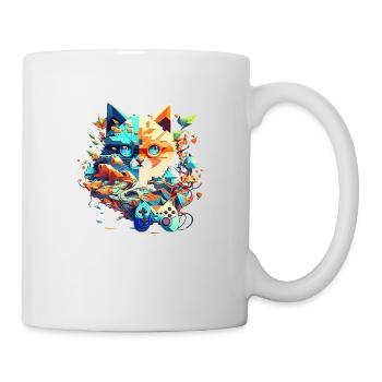 Visage de chat en tant que joueur vidéo avec contrôleur - Mug blanc - blanc - Droite