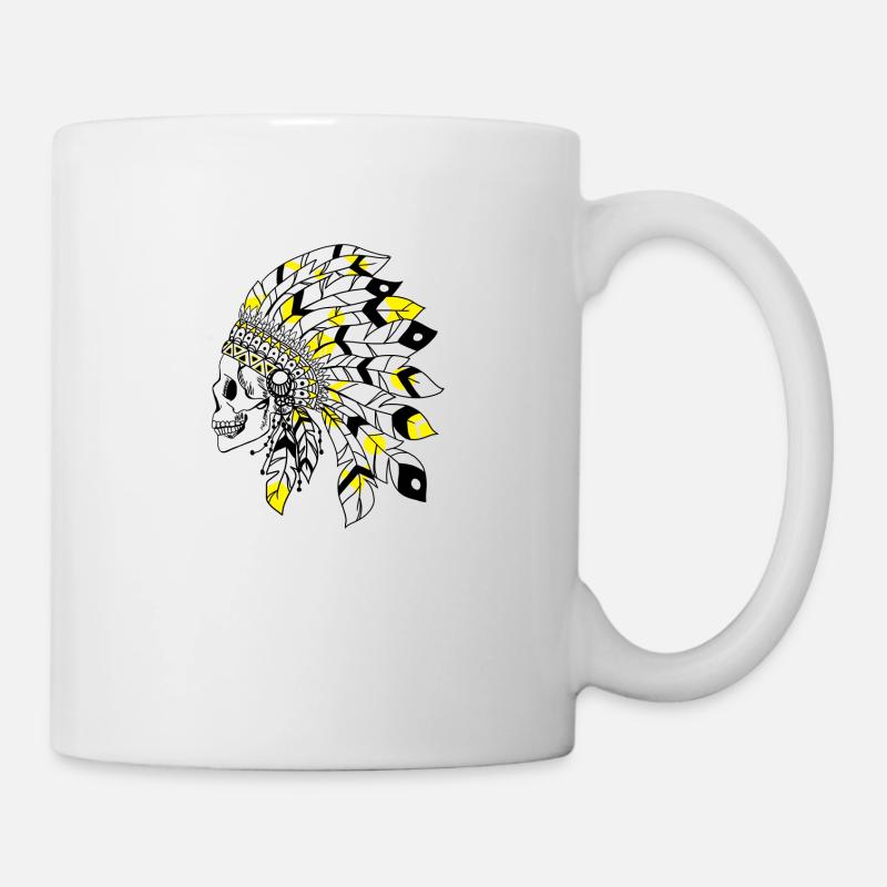 Skull with black and yellow Indian headdress - Mug - white