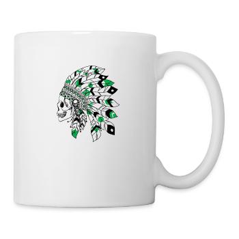 skull with black and green Indian headdress - Mug - white - Right