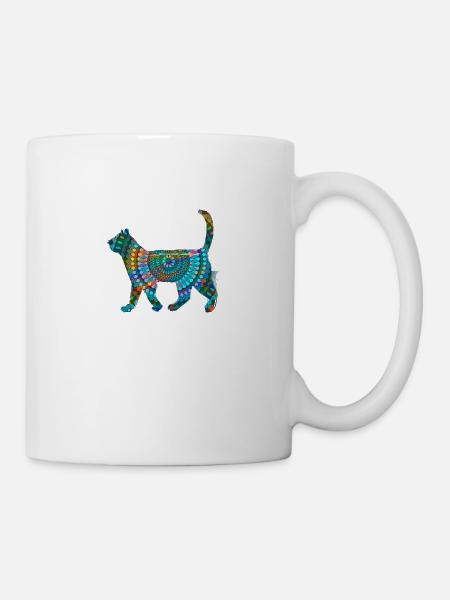 katze,bunt,mandala, bunte katze,muster,orient - Tasse - Weiß