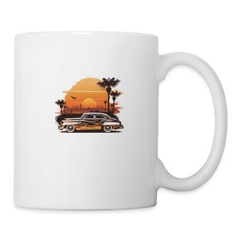 car in retro sunset - Mug - white - Right