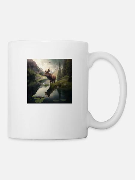 Elch am Fluss - Tasse - Weiß