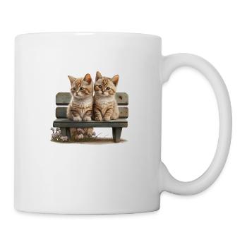 2 Katzen auf Bank Geschenk - Tasse - Weiß - Rechts